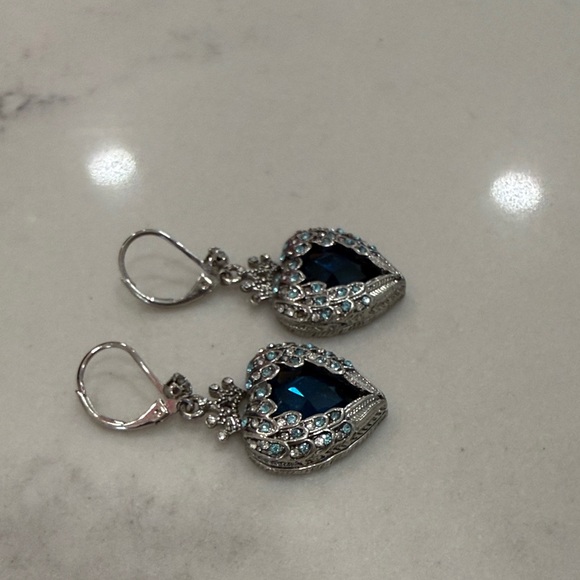 Betsey Johnson Blue and Silver Heart Earrings - Picture 3 of 5